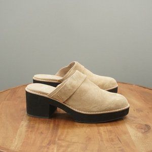 Eileen Fisher Womens Hiya Mule Platform Wedge Shoes Size 8.5 M Beige Suede